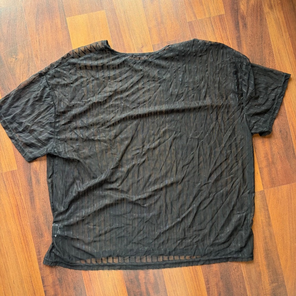 Dazy Black Sheer Mesh Striped‎ Textured Short Sleeve T-Shirt Mens XL Streetwear